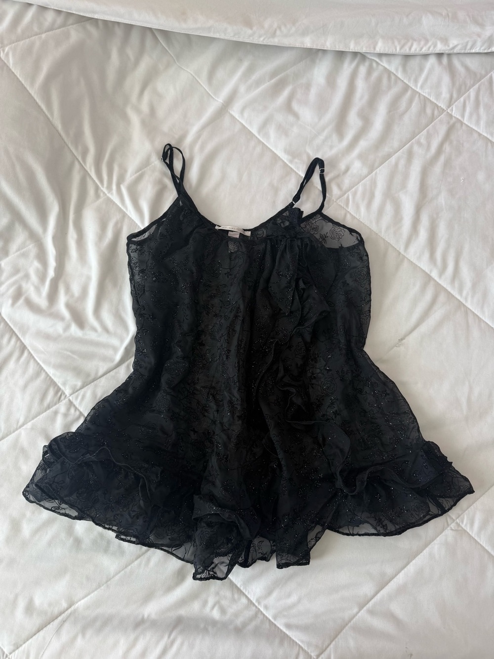 Vintage Victoria's Secret Black Lace Spaghetti-Strap Babydoll Dress